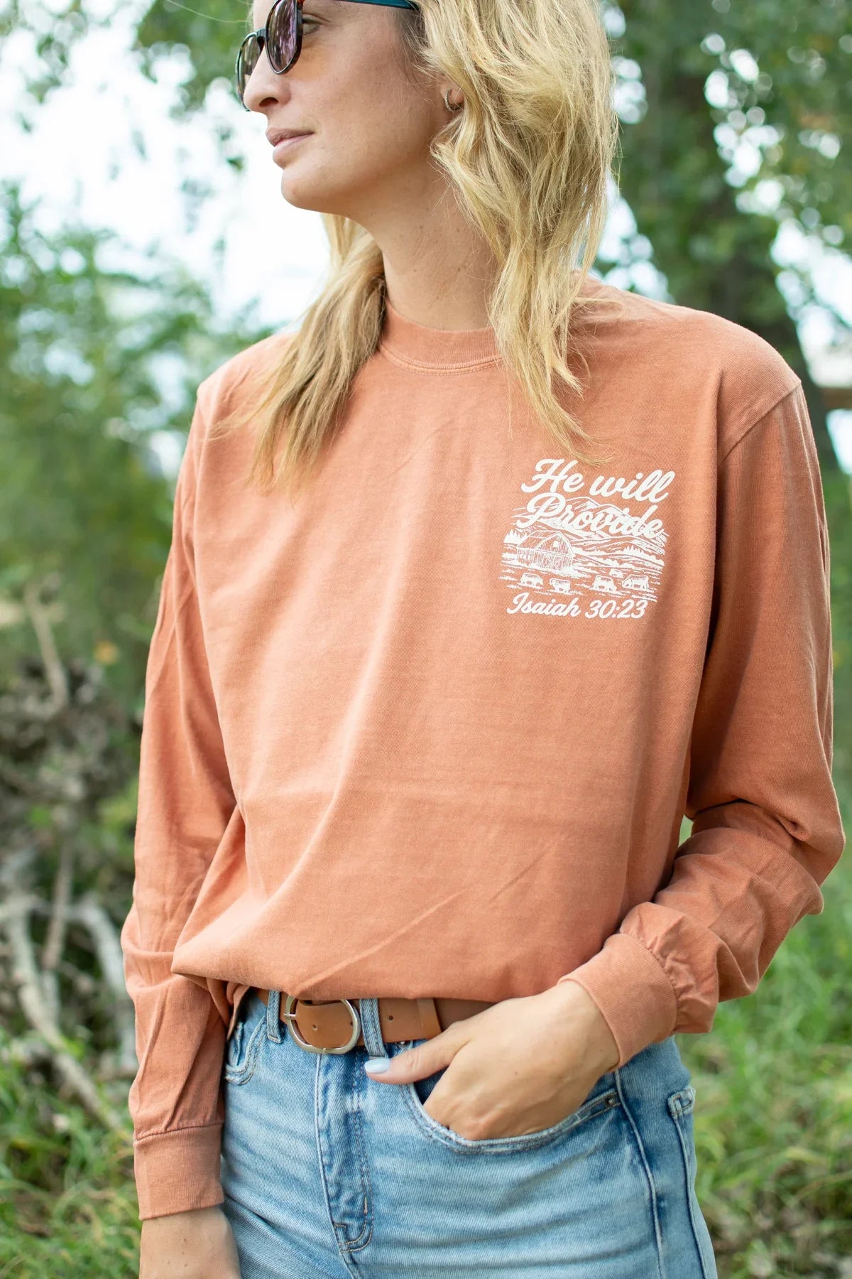 'He Will Provide' Isaiah 30:23 Rust Long Sleeve