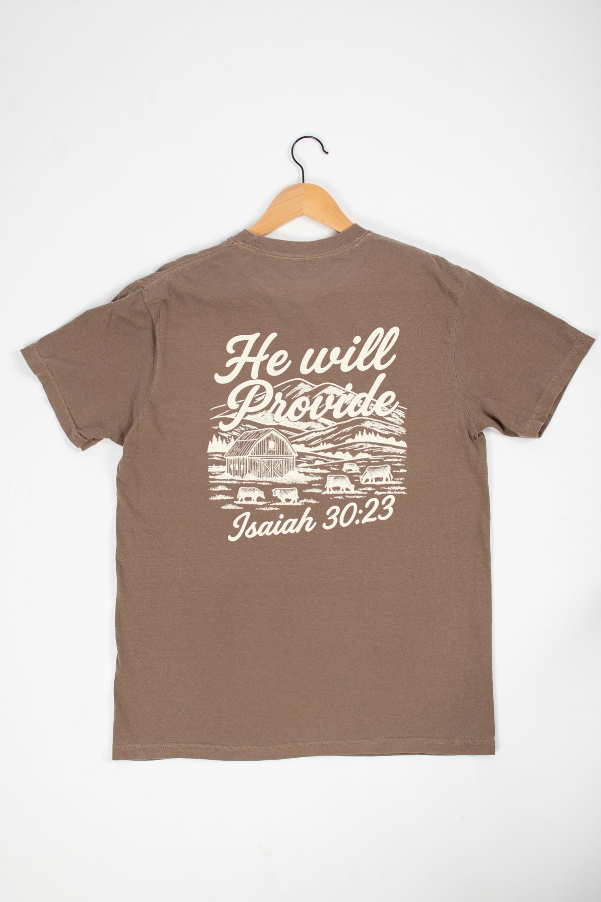 'He Will Provide' Isaiah 30:23 Brown Tee