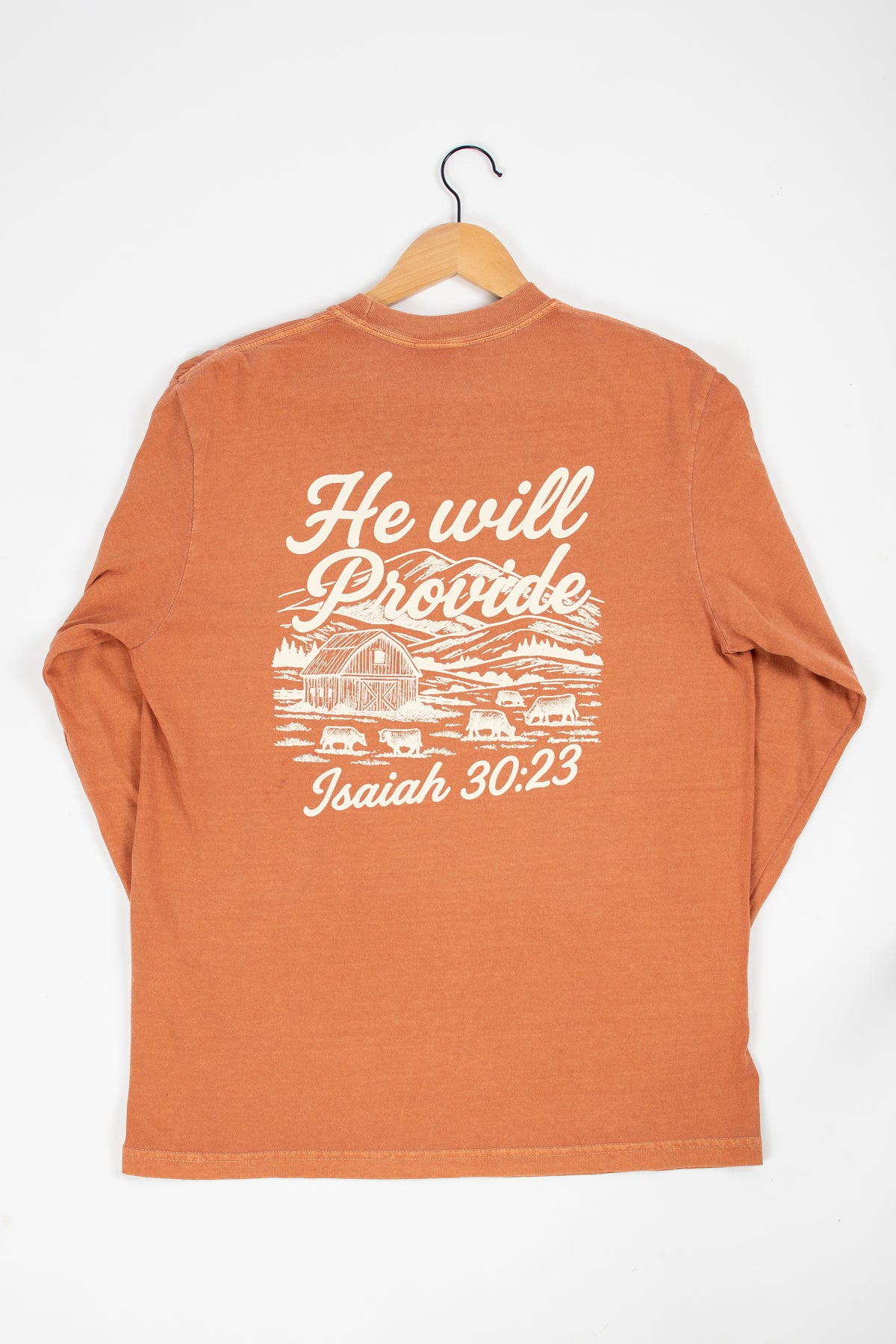 'He Will Provide' Isaiah 30:23 Rust Long Sleeve