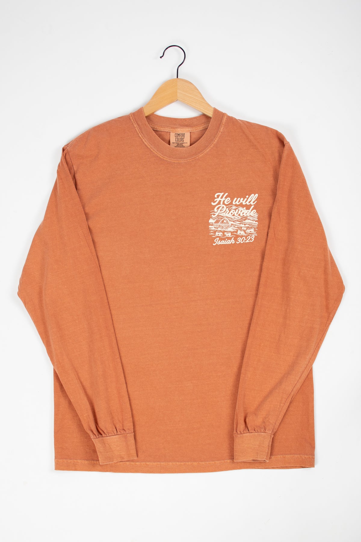 'He Will Provide' Isaiah 30:23 Rust Long Sleeve