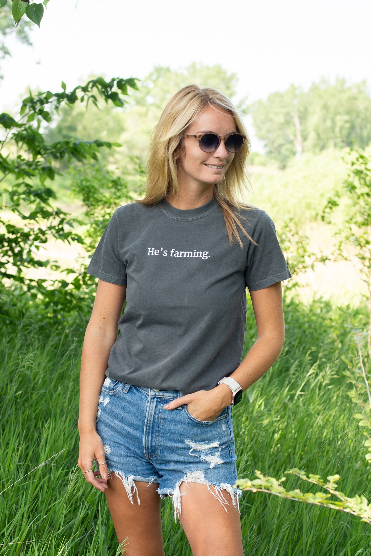 'He's Farming.' Charcoal Tee