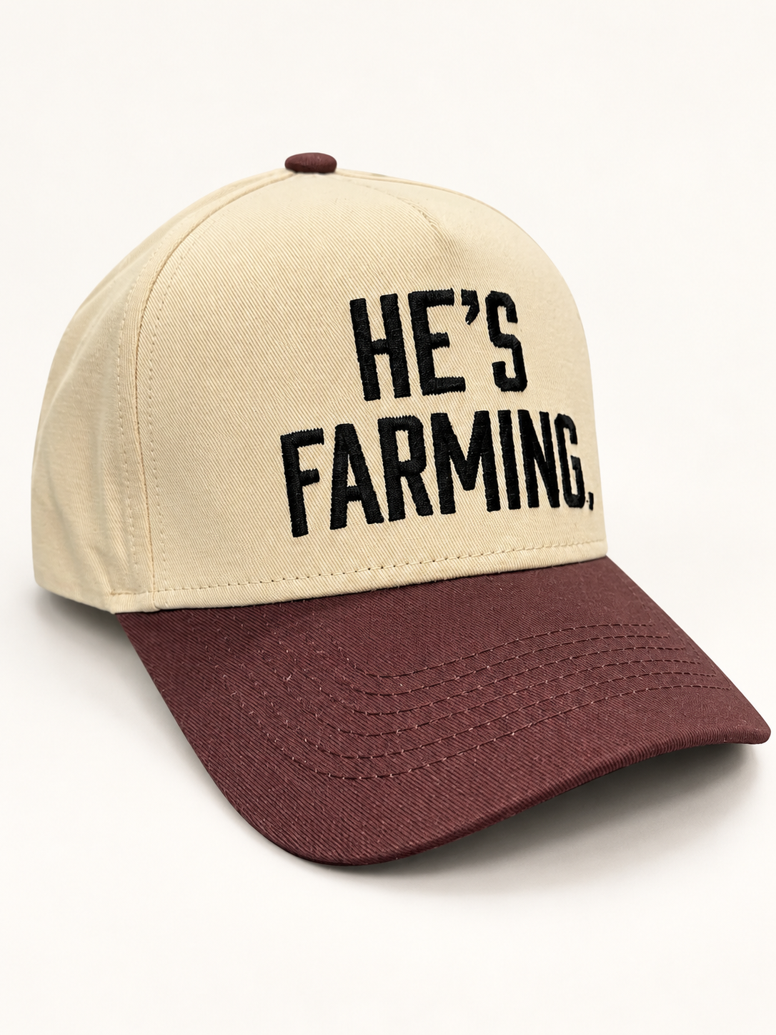 'He's Farming' Embroidered Trucker Hat - Black/Brown