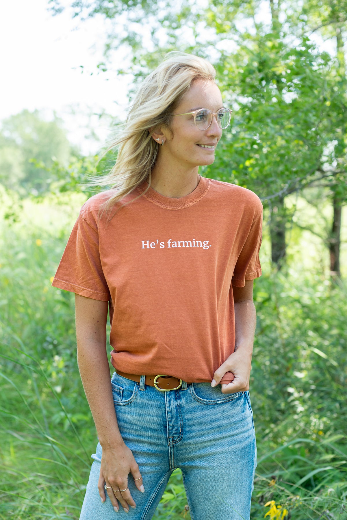 'He's Farming.' Rust Tee