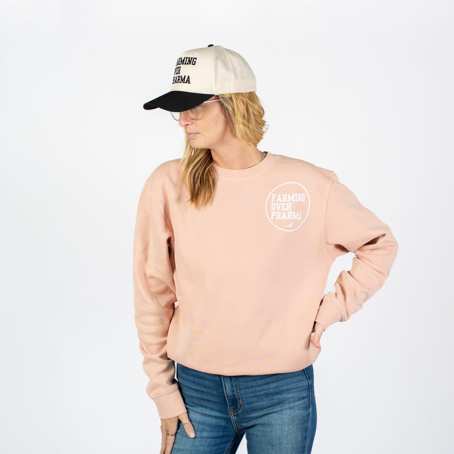 Farming Over Pharma Peach Crewneck - American Farm Company