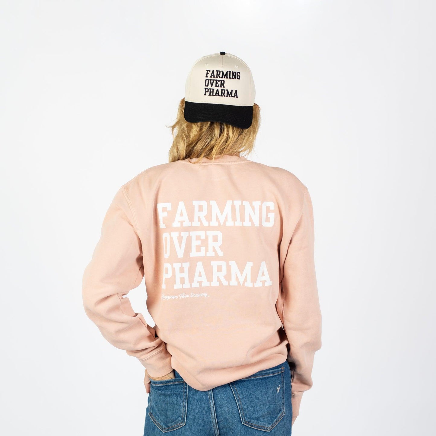 Farming Over Pharma Peach Crewneck - American Farm Company