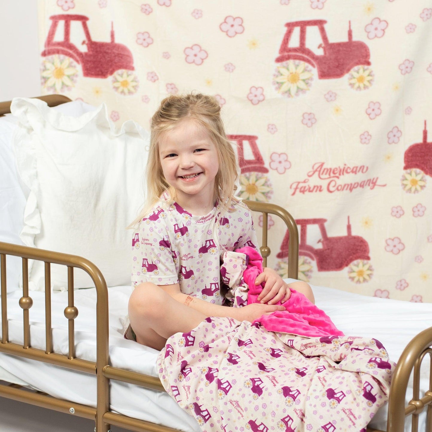 Floral Tractor Toddler/Youth Bamboo Pajama Set - American Farm Company