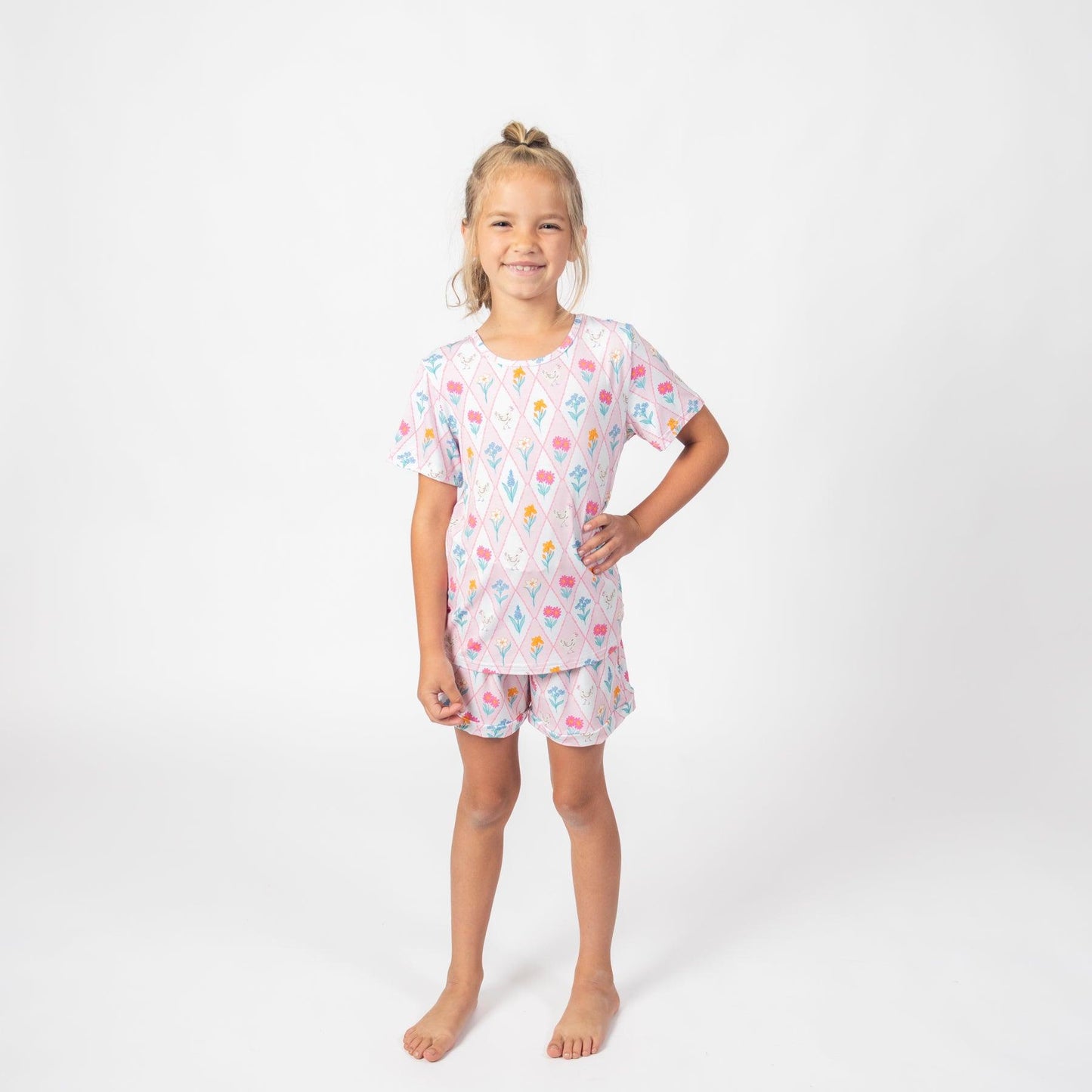 Diamond Floral Chicken Toddler/Youth Bamboo Pajama Set