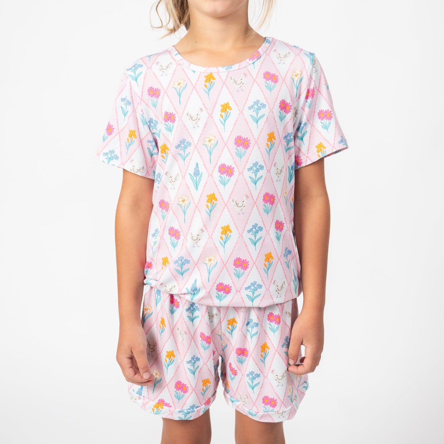Diamond Floral Chicken Toddler/Youth Bamboo Pajama Set