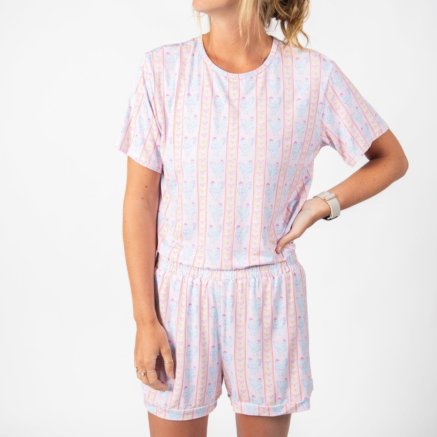 Pink Chickens & Bows Bamboo Pajama 2-Piece Set - Adult