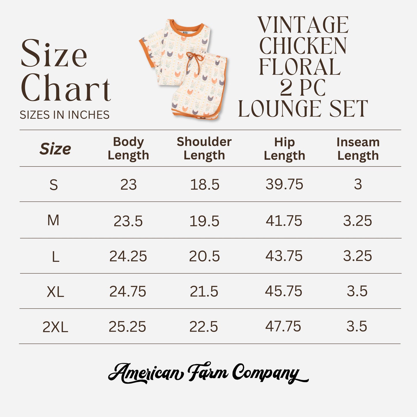 Vintage Chicken Floral Adult 2-Piece Short Lounge Set