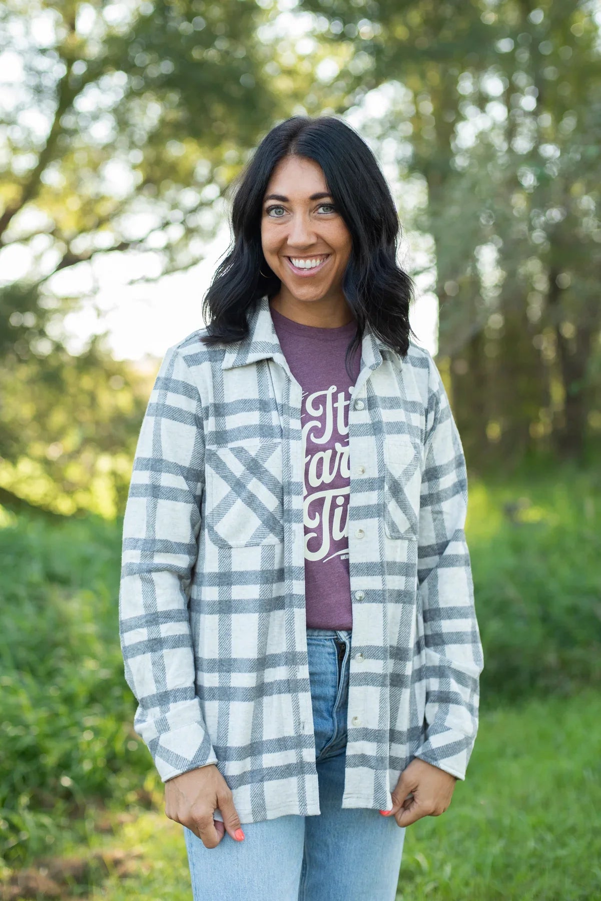 Lt. Gray & Charcoal Plaid Button Up