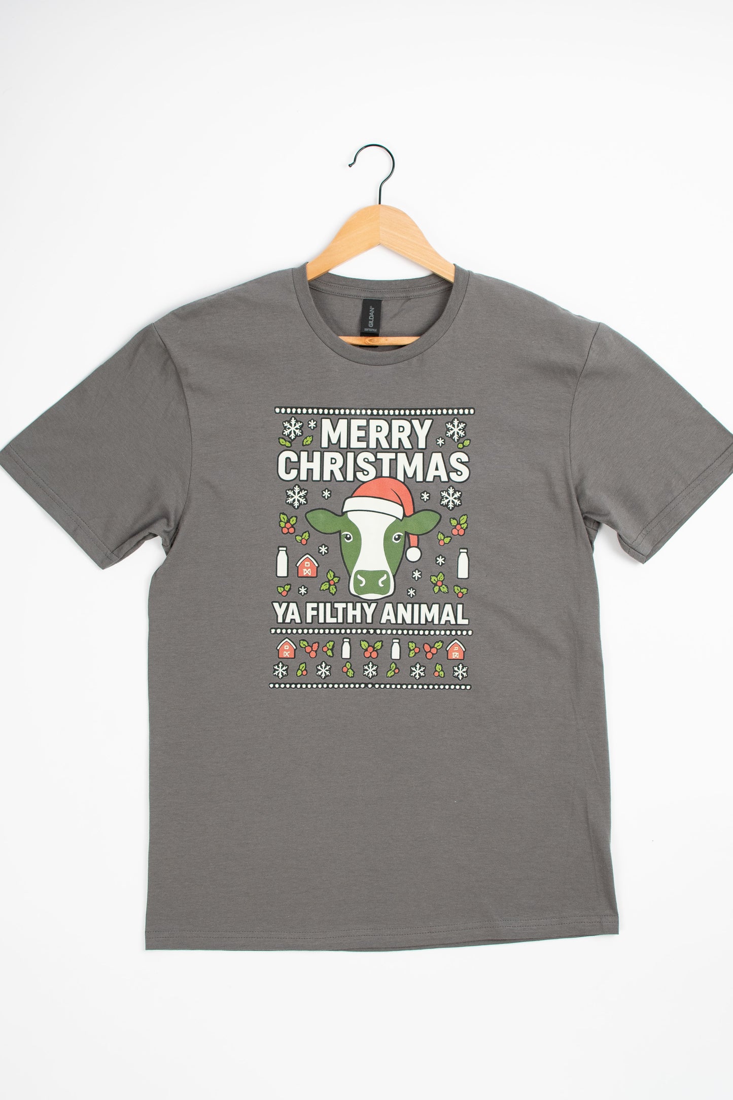 'Merry Christmas Ya Filthy Animal' Cow Charcoal Tee