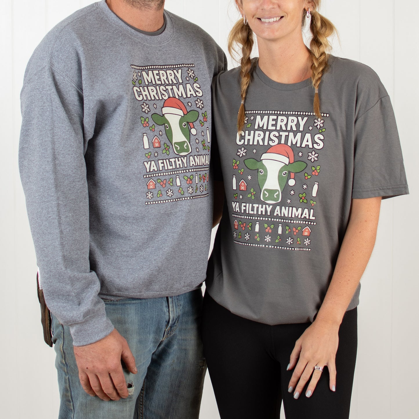 'Merry Christmas Ya Filthy Animal' Cow Crewneck