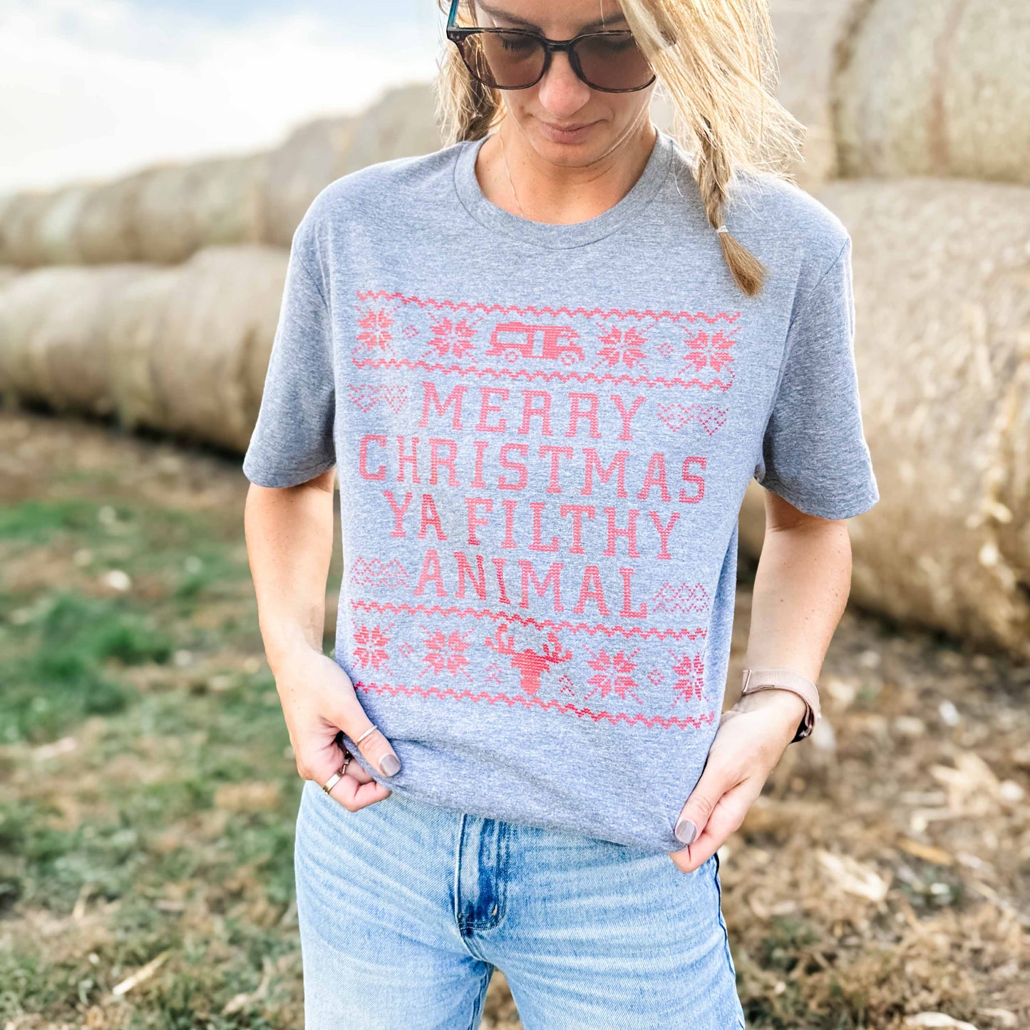 'Merry Christmas Ya Filthy Animal' Grey Tee
