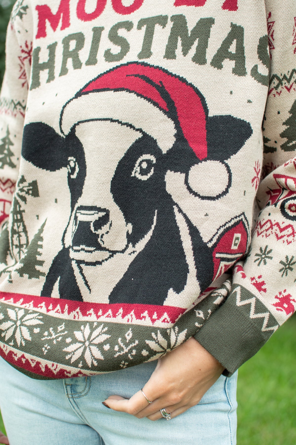 'Moo-ey Christmas' Knit Sweater