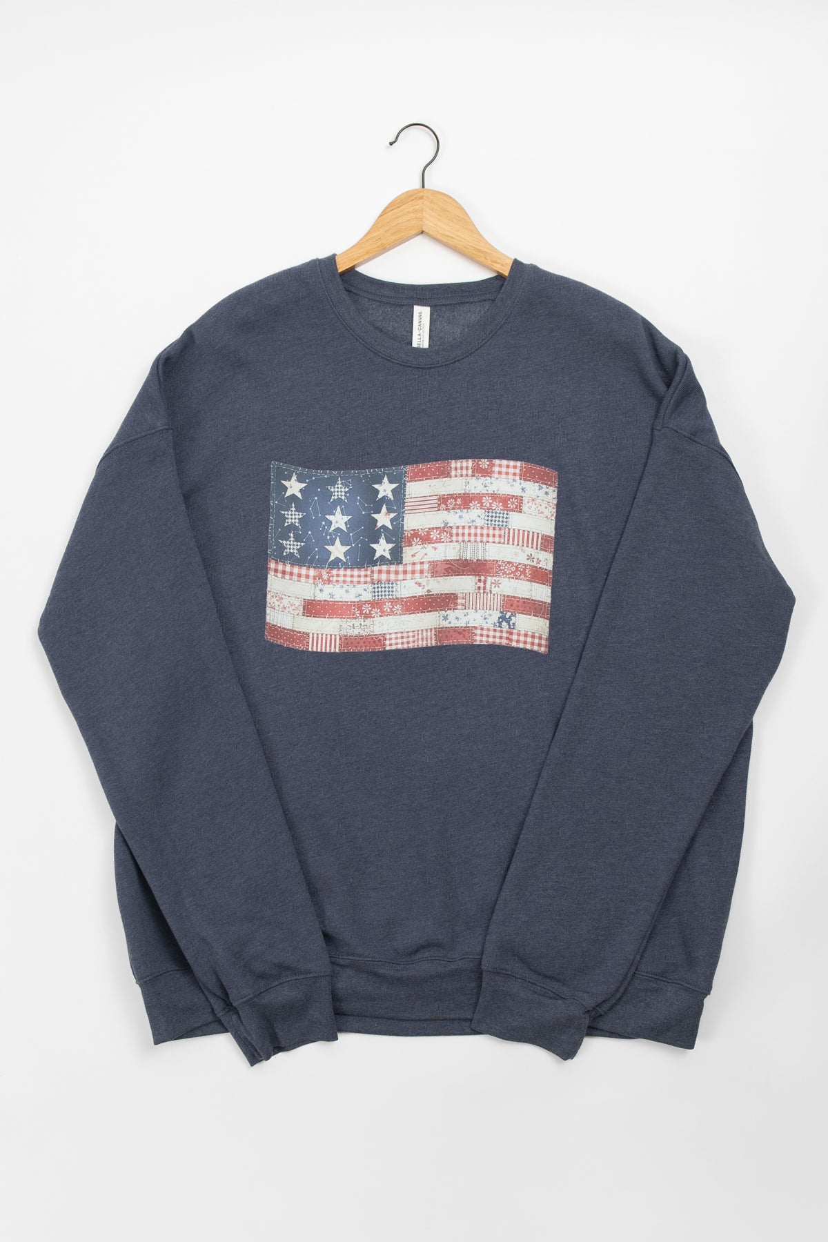 Patriotic Quilted American Flag Navy Crewneck