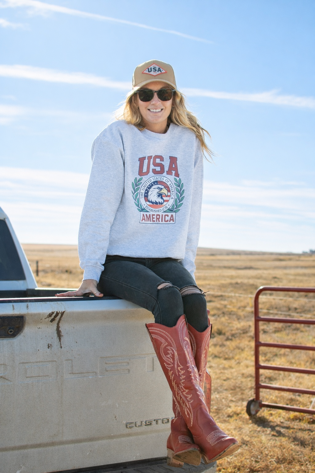Patriotic 'USA' Red Seal Ash Crewneck