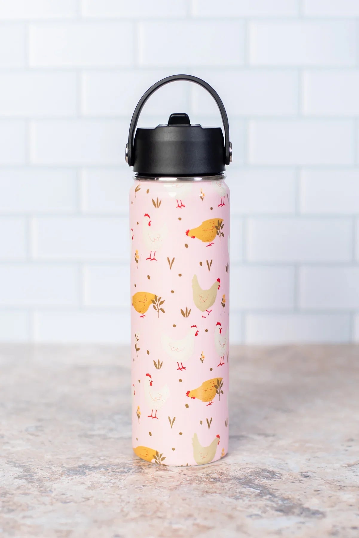 Pink Cottage Chicken 22oz Water Bottle