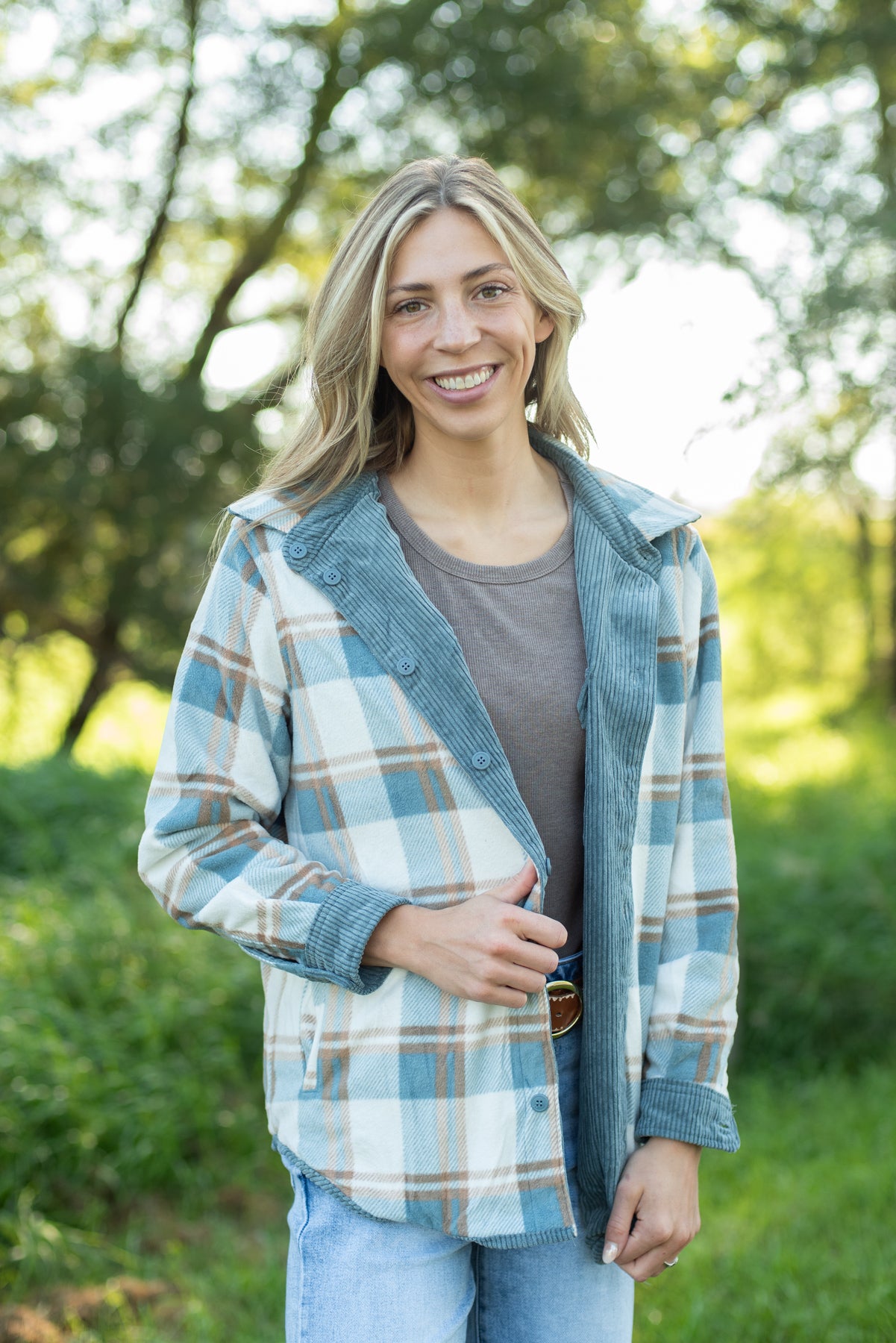 Plaid Lined Reversible Corduroy Flannel Shacket
