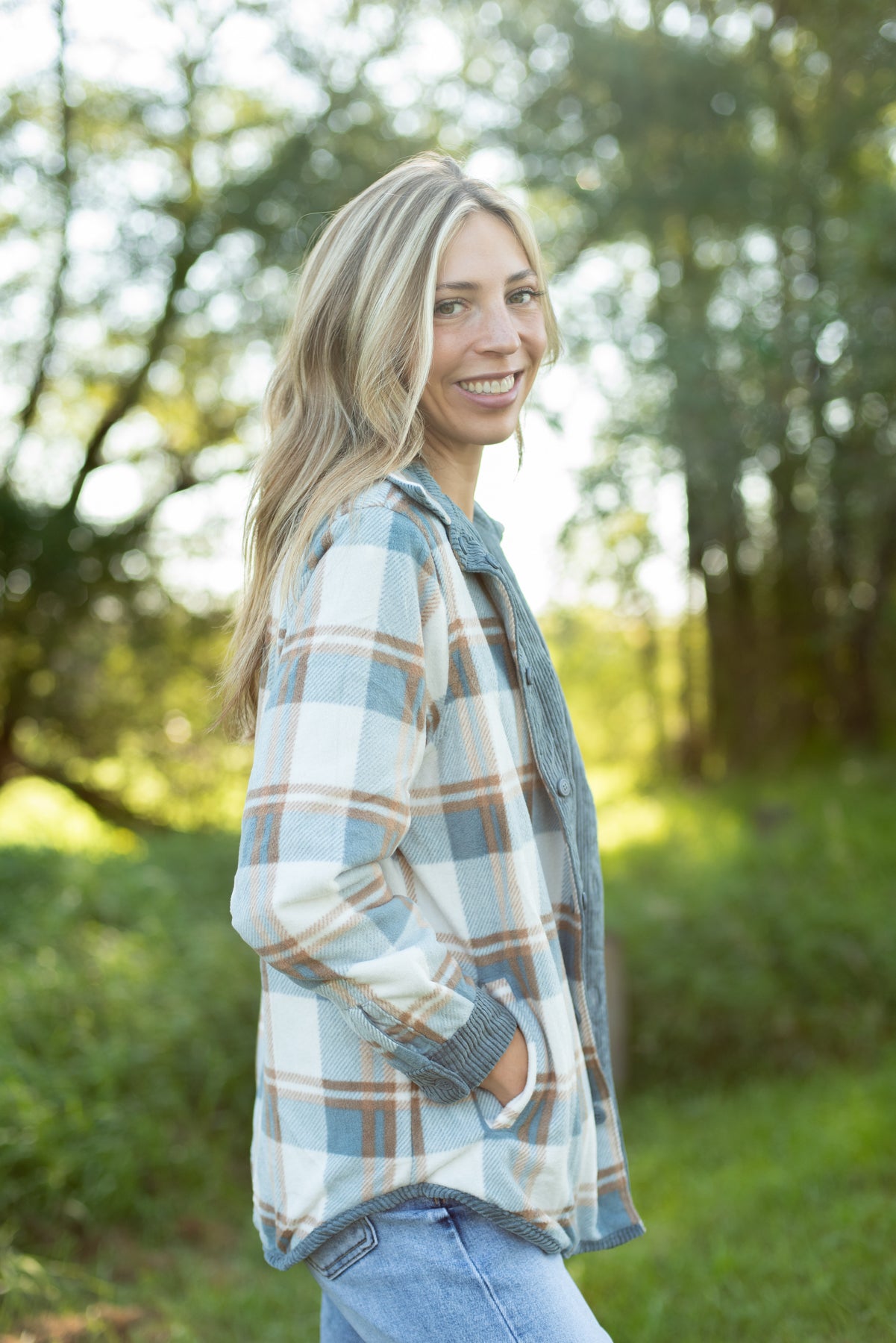 Plaid Lined Reversible Corduroy Flannel Shacket