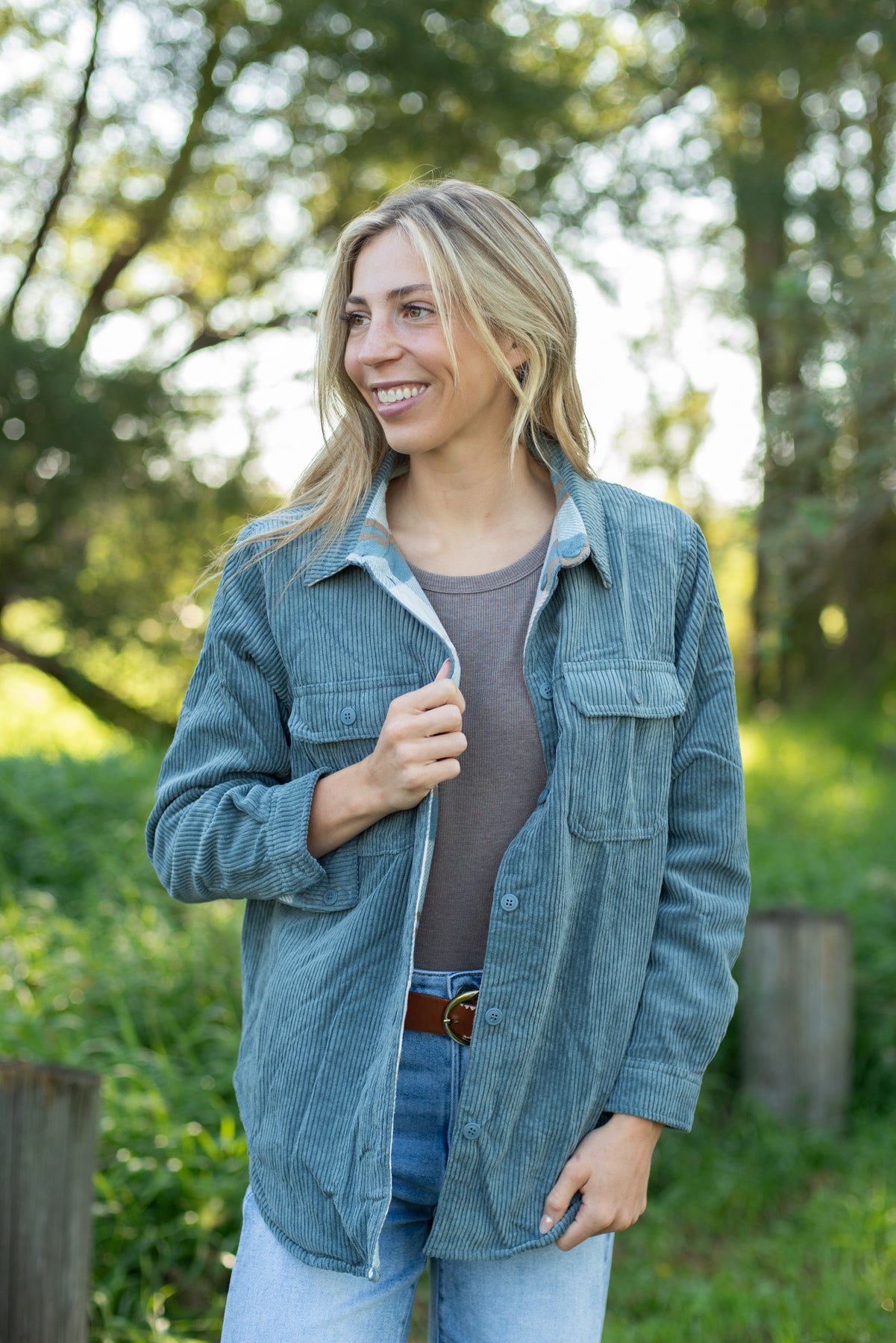 Plaid Lined Reversible Corduroy Flannel Shacket