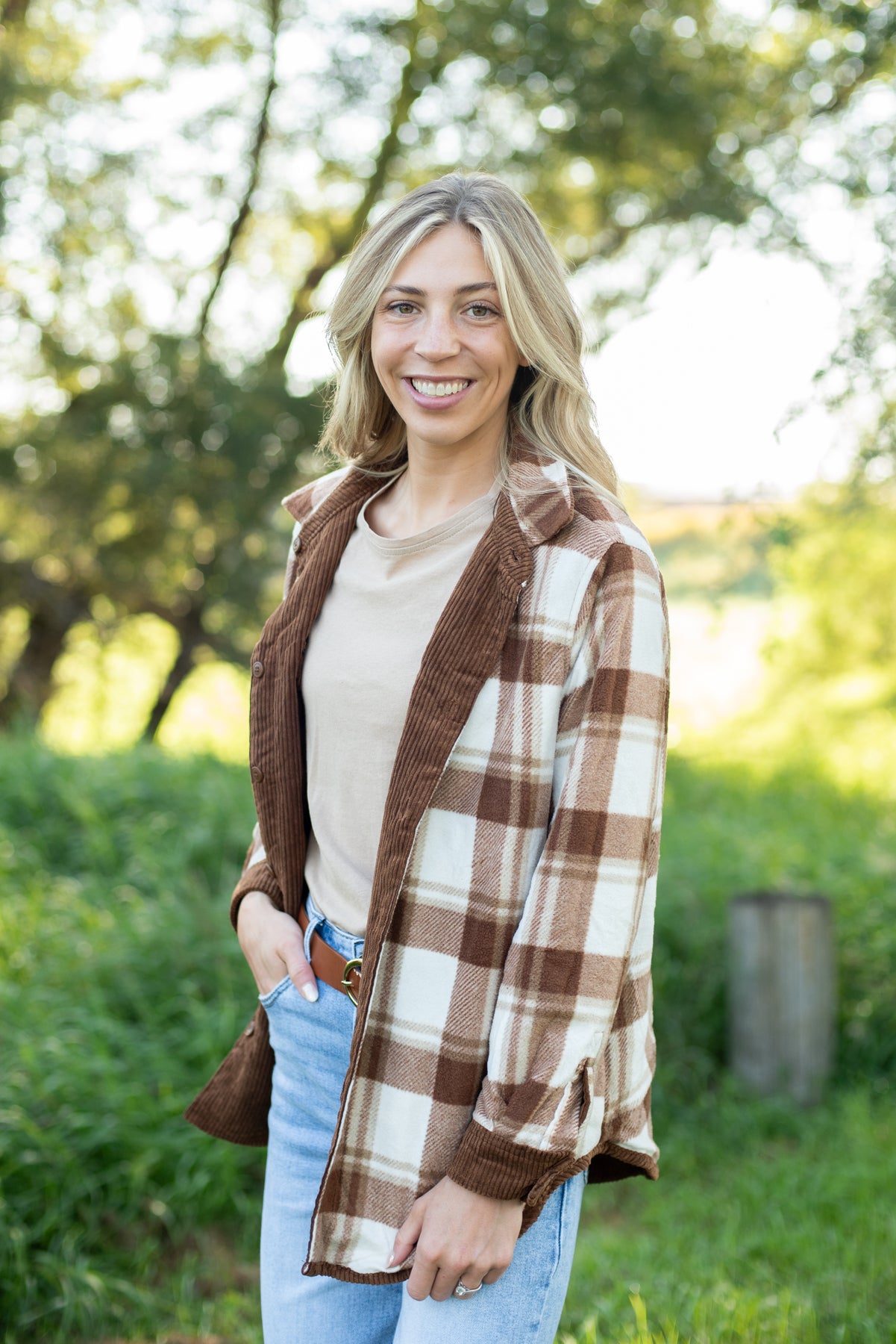 Plaid Lined Reversible Corduroy Flannel Shacket