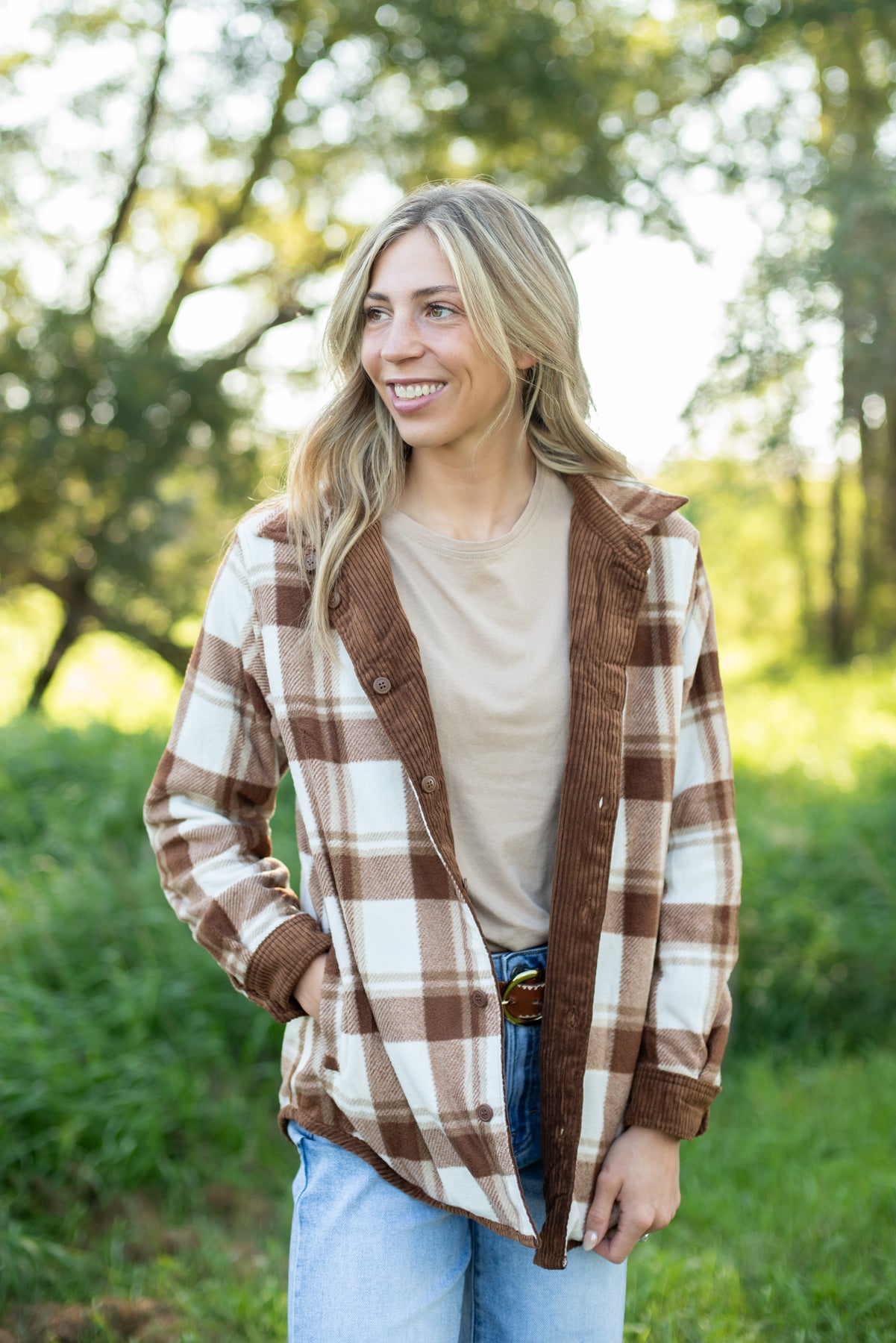 Plaid Lined Reversible Corduroy Flannel Shacket