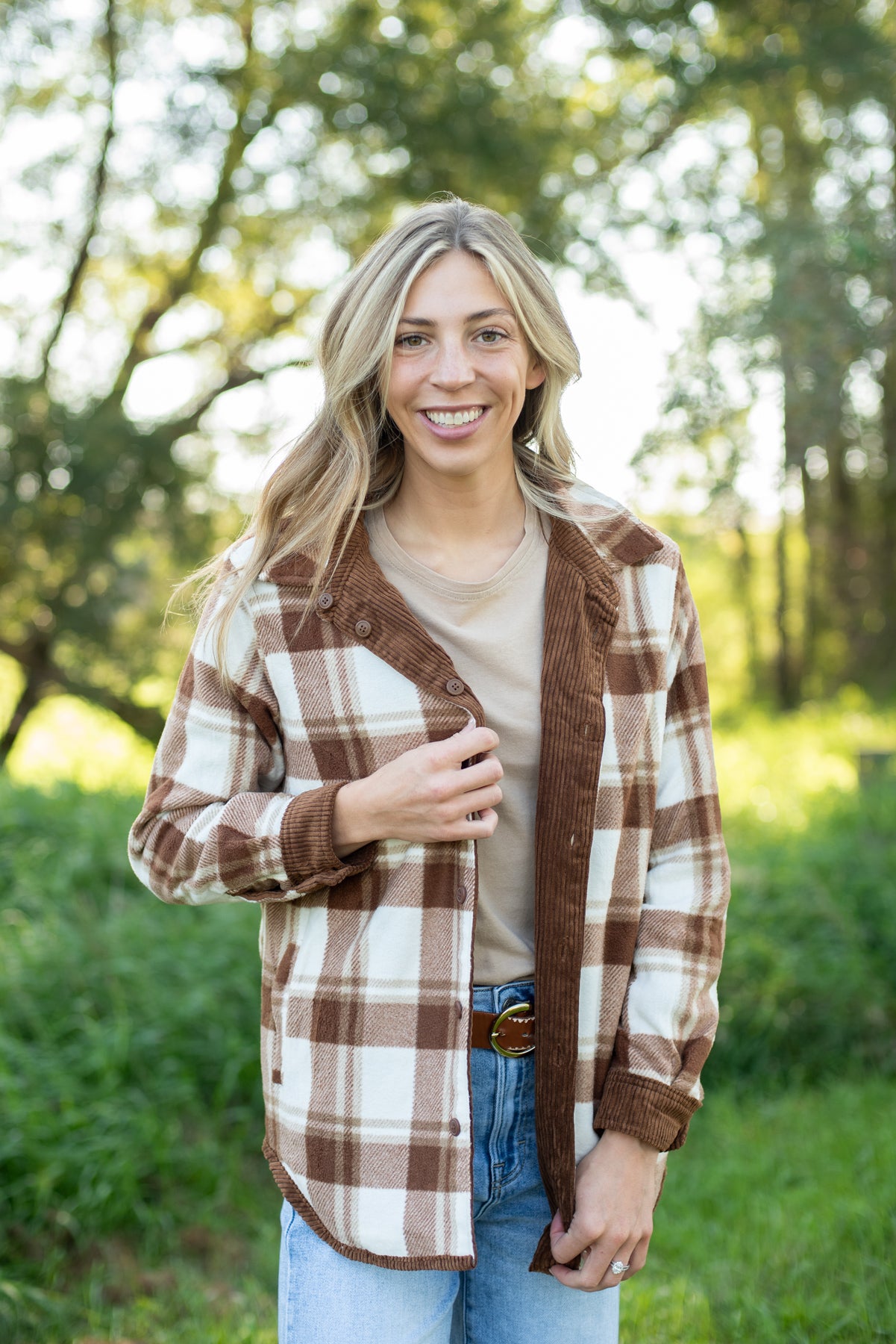 Plaid Lined Reversible Corduroy Flannel Shacket