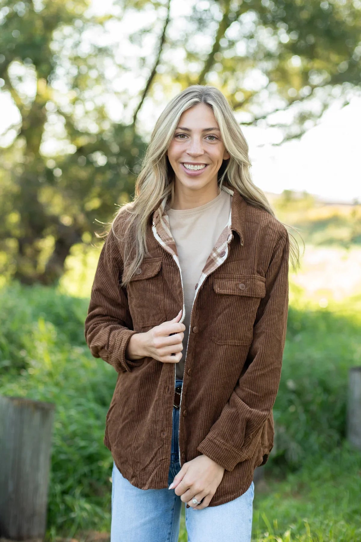 Plaid Lined Reversible Corduroy Flannel Shacket