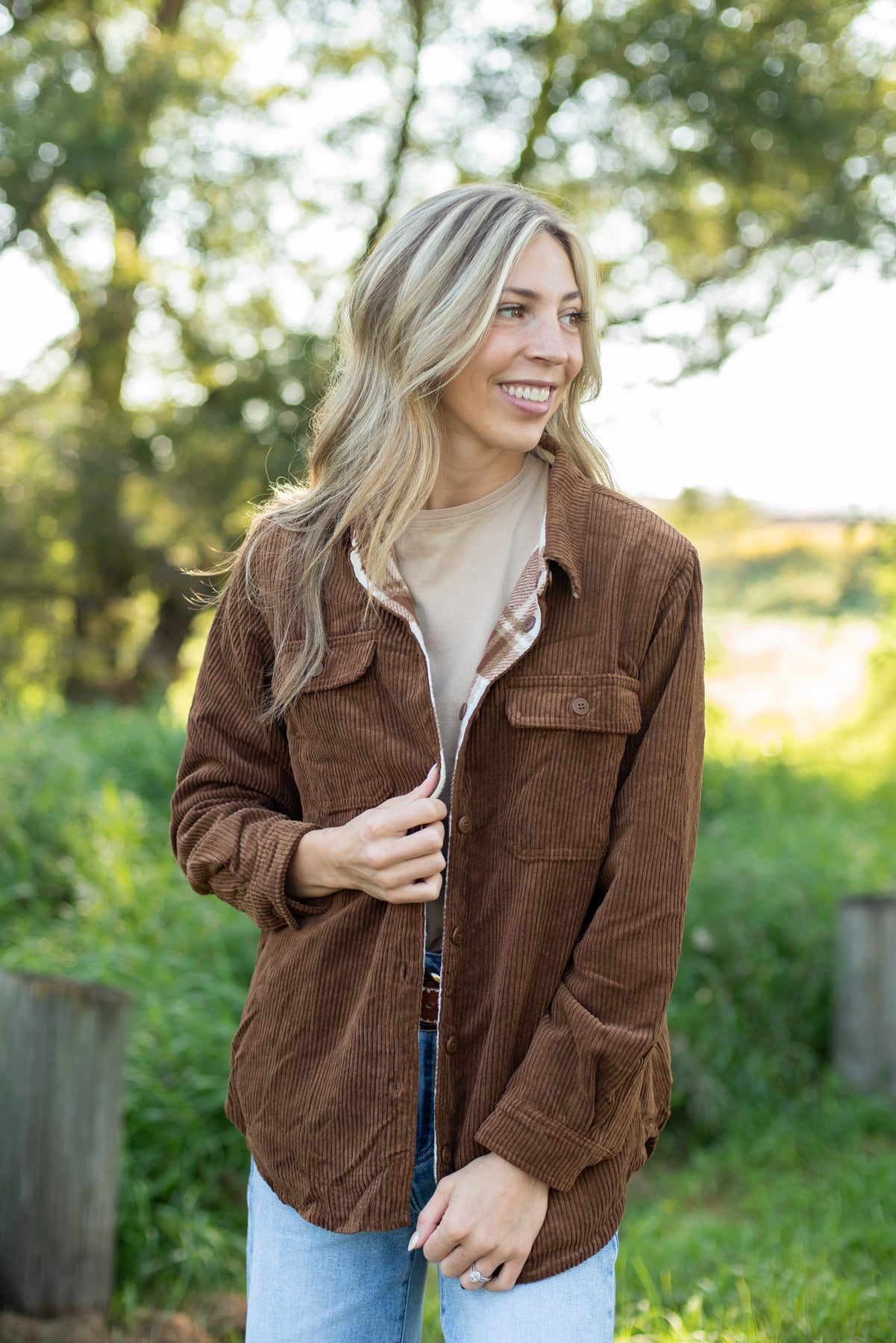 Plaid Lined Reversible Corduroy Flannel Shacket
