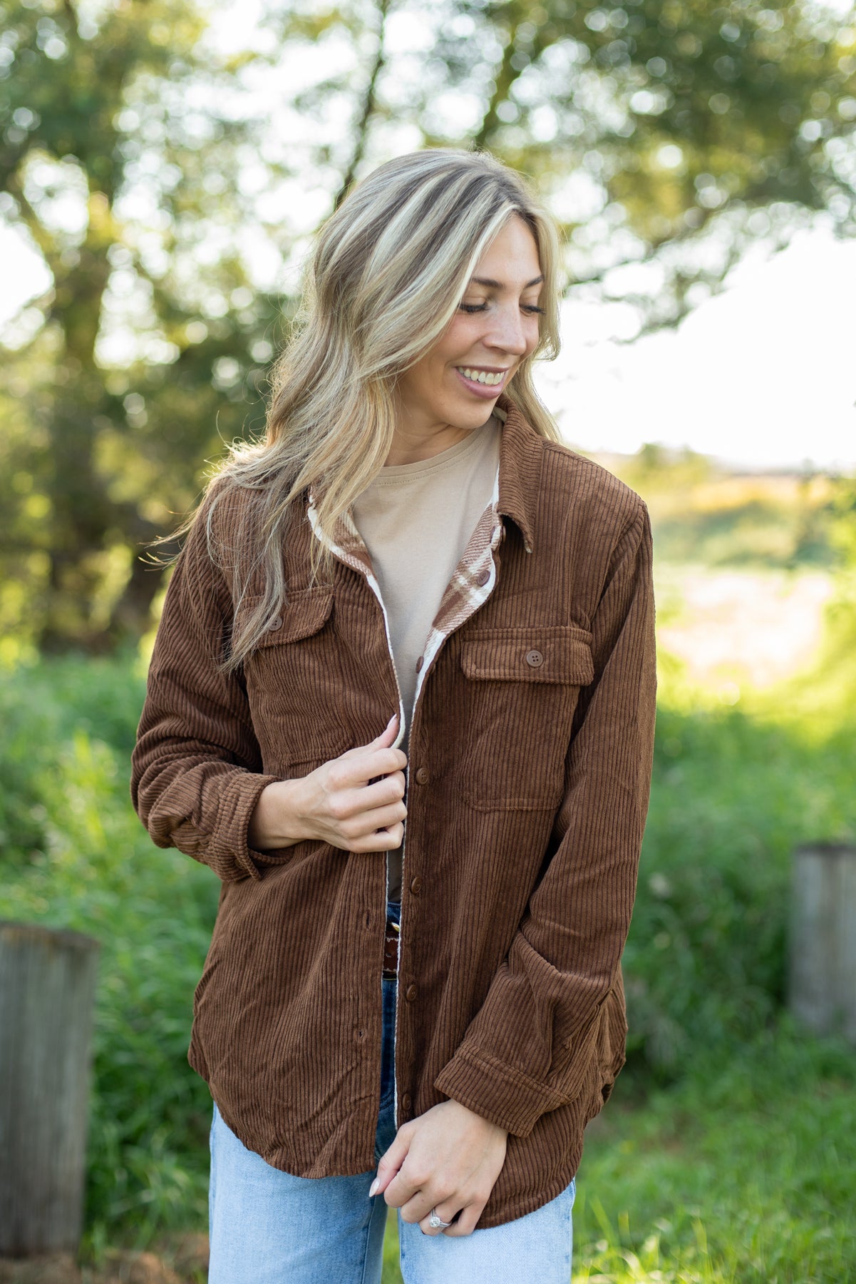 Plaid Lined Reversible Corduroy Flannel Shacket