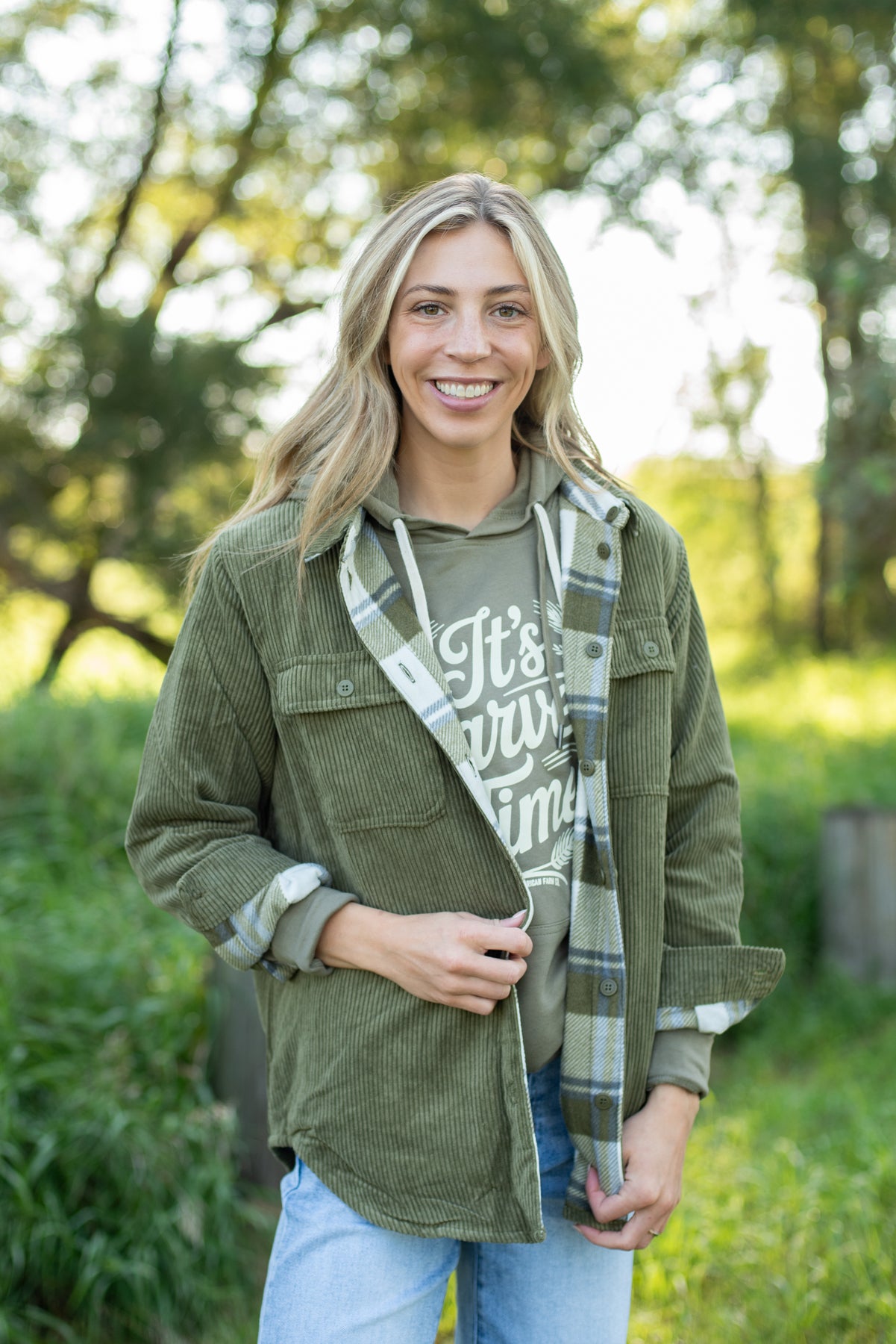Plaid Lined Reversible Corduroy Flannel Shacket