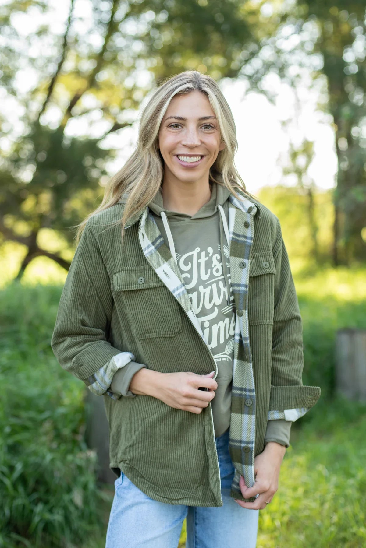 Plaid Lined Reversible Corduroy Flannel Shacket