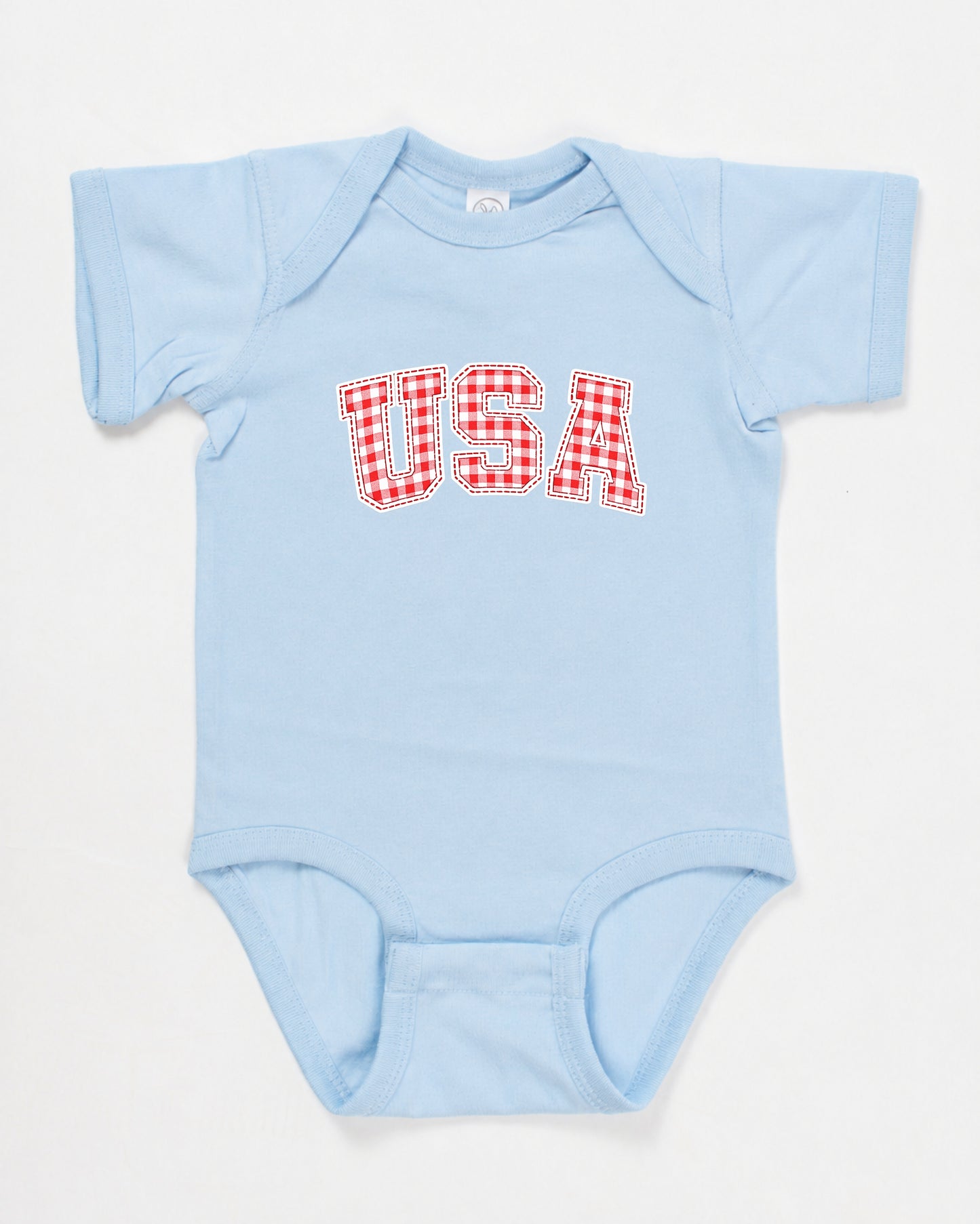 Red Gingham 'USA' Blue Onesie