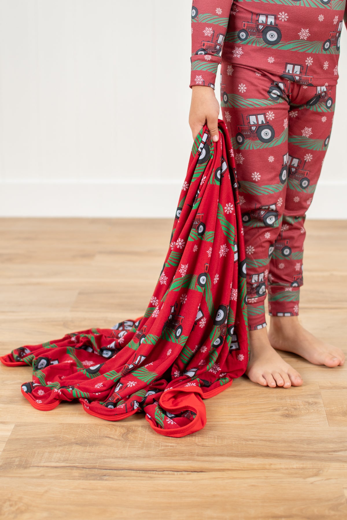 Red Tractor Christmas Kids Bamboo Blanket