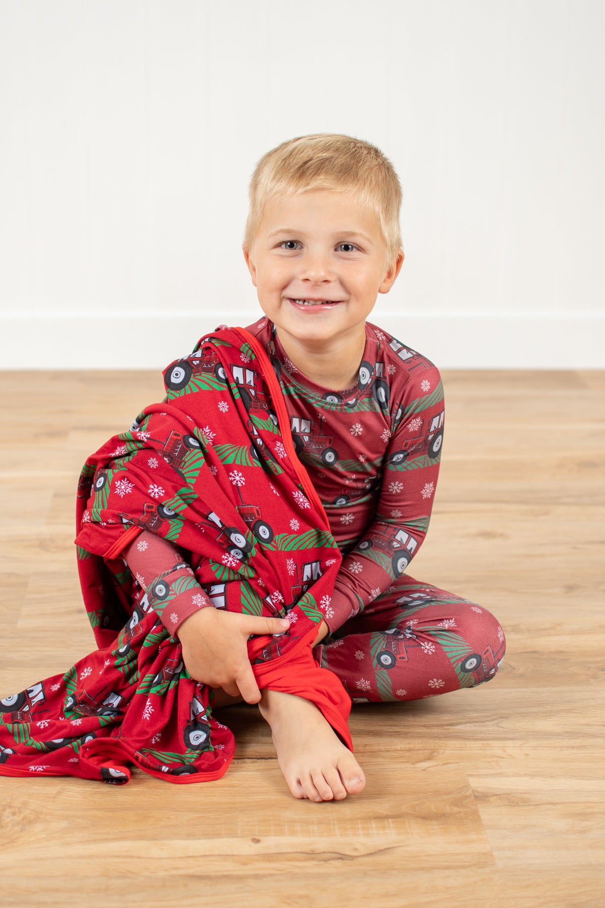 Red Tractor Christmas Kids Bamboo Blanket
