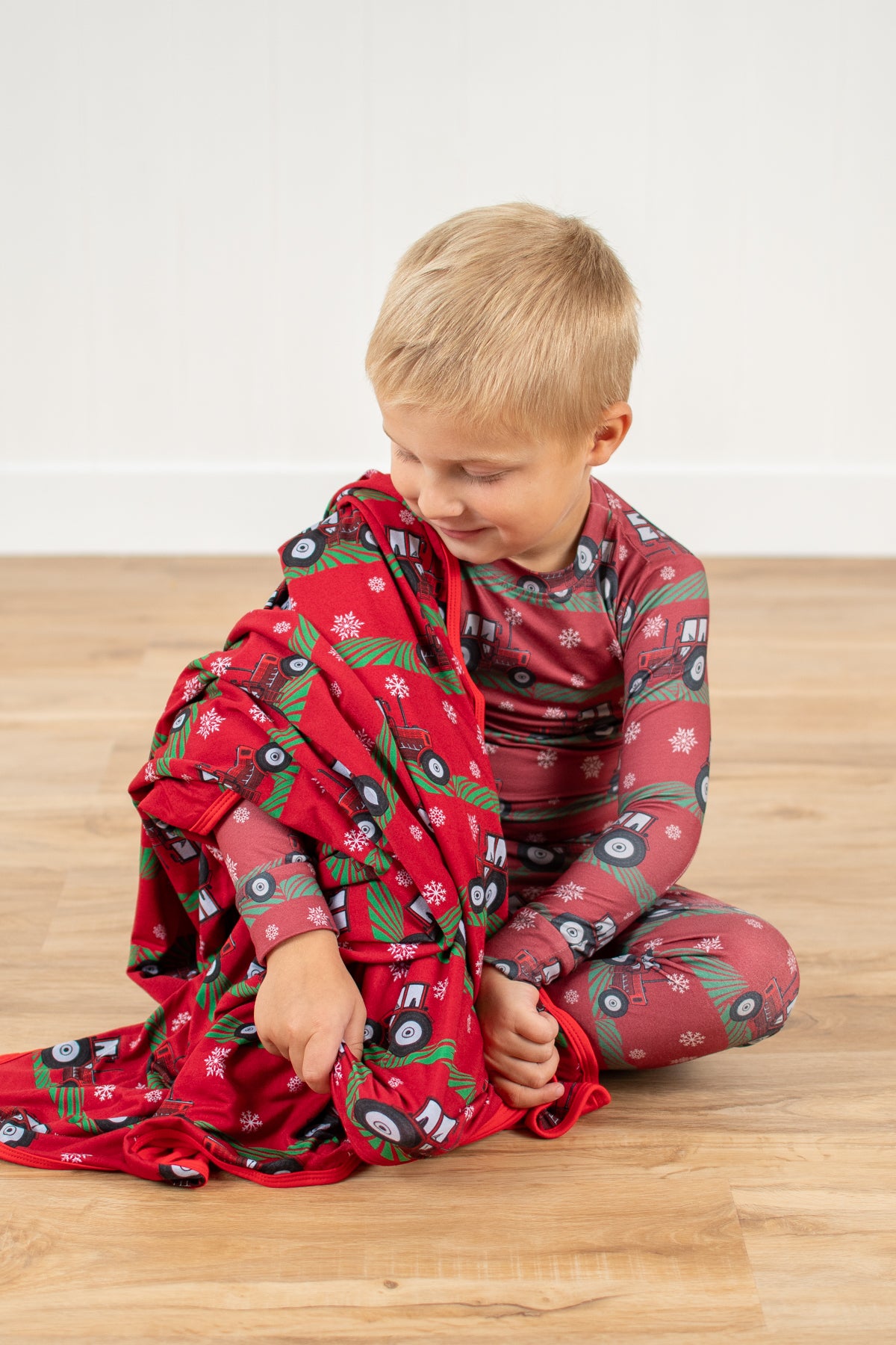 Red Tractor Christmas Kids Bamboo Blanket