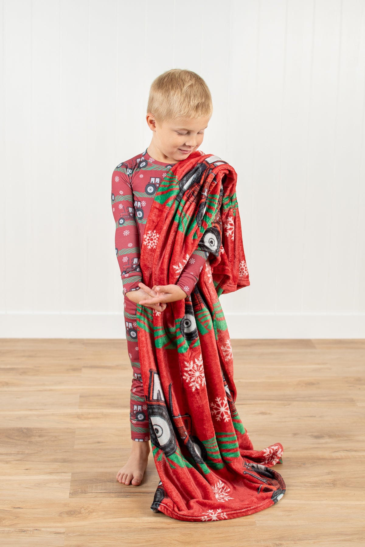 Red Tractor Christmas Plush Blanket