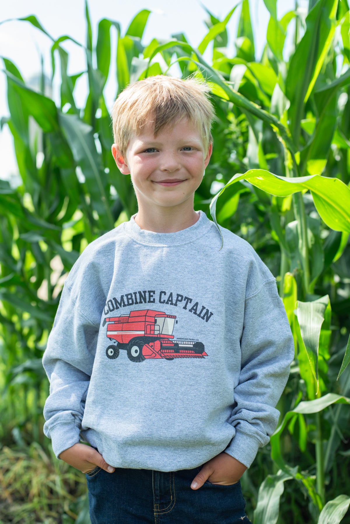 Red Combine Captain Youth Crewneck
