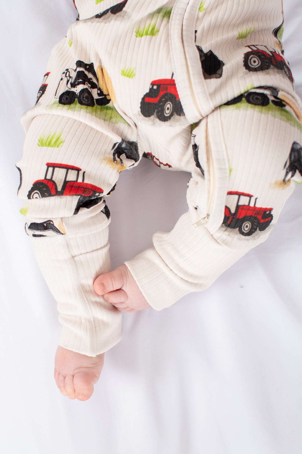 Red Tractor Farm Kid Baby Ribbed Cotton Zippy