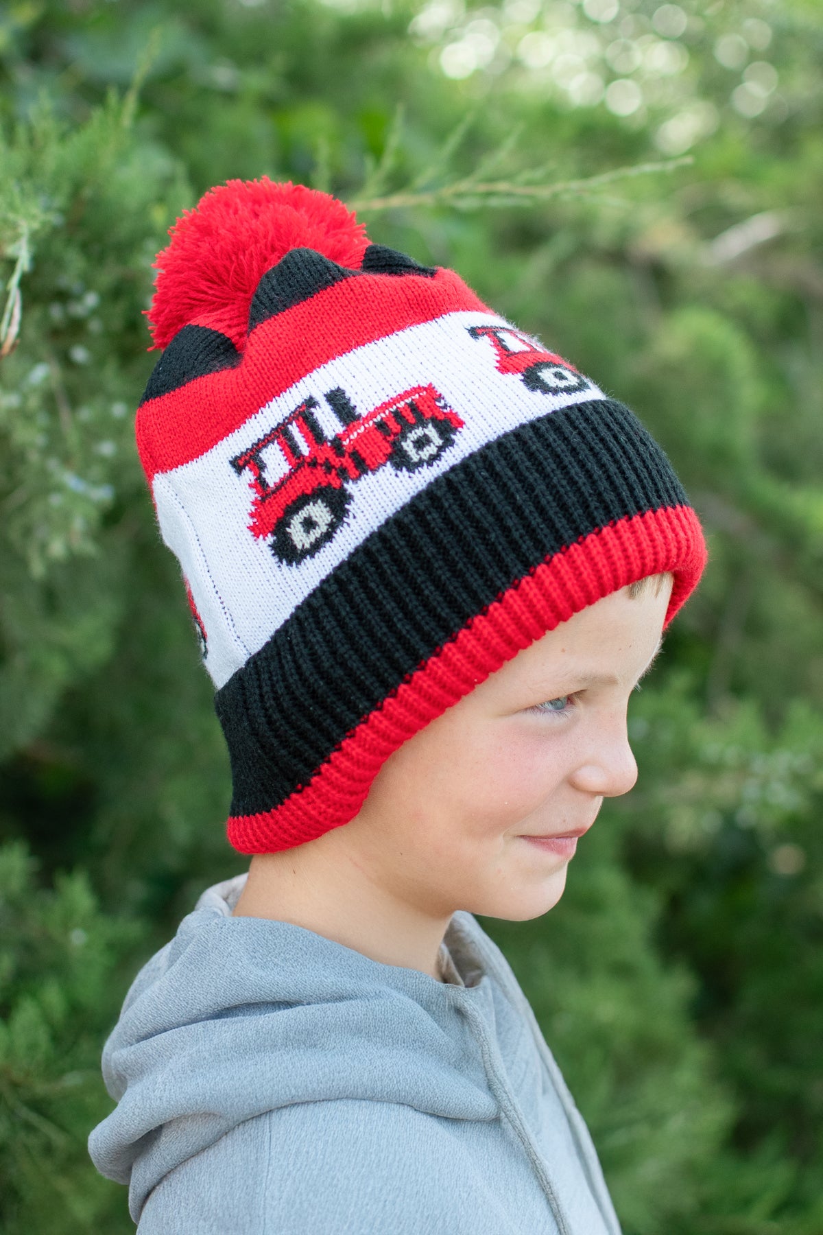 Red Tractor Knit Pom Beanie - Youth