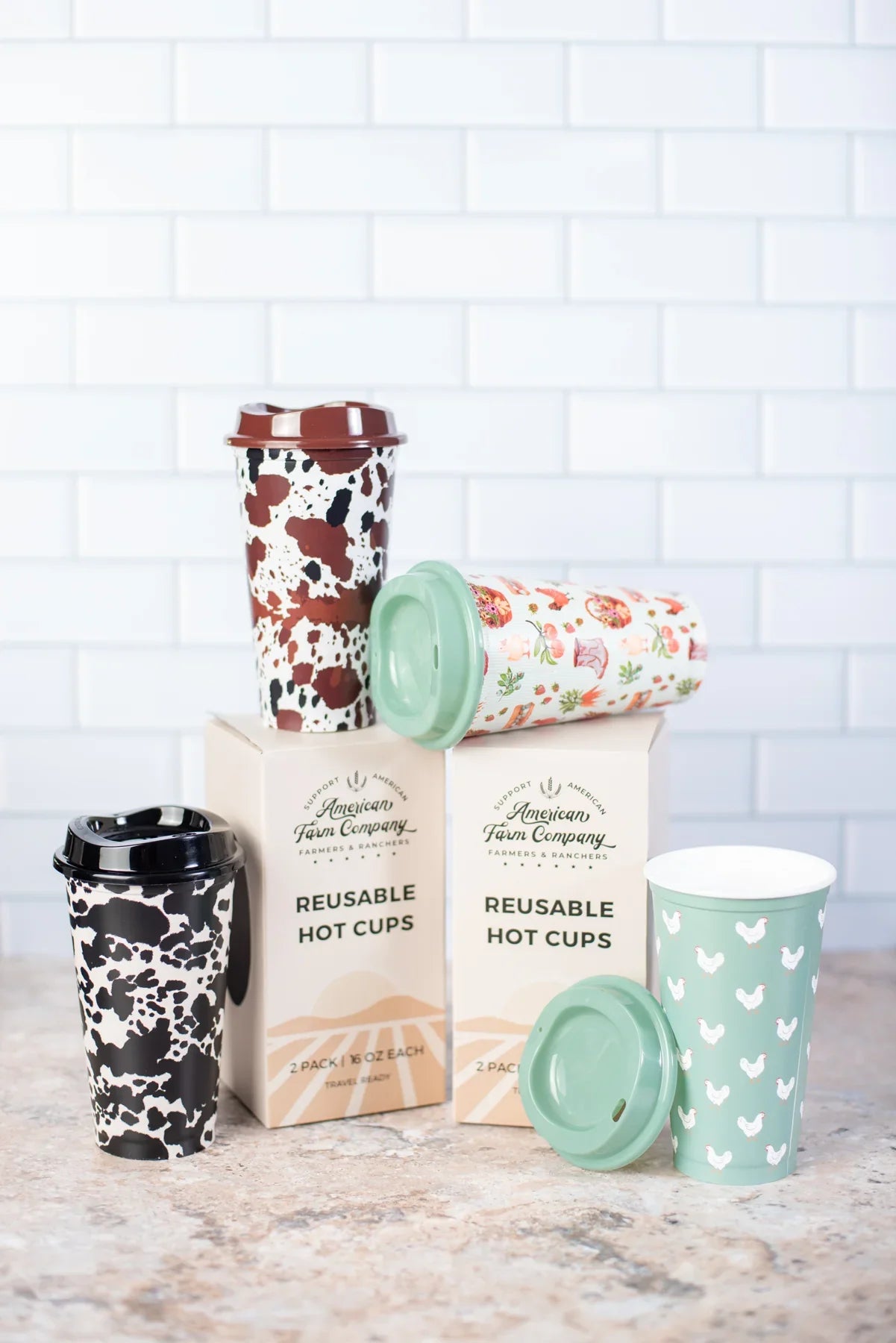 Sage Chicken/Farmers Market Reusable Hot/Cold Cup - Set of 2