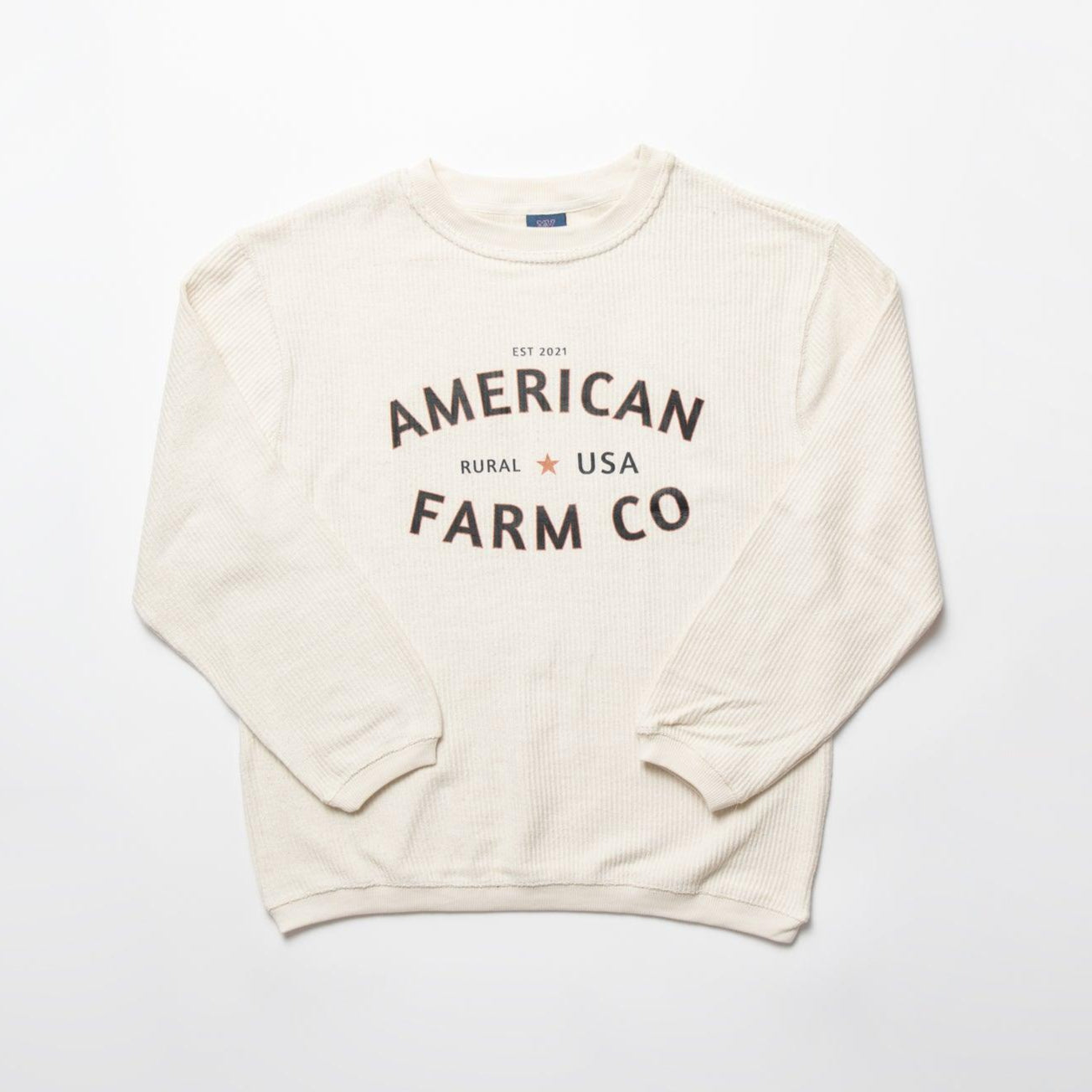 Rural USA Ivory Ribbed Crew - American Farm Company
