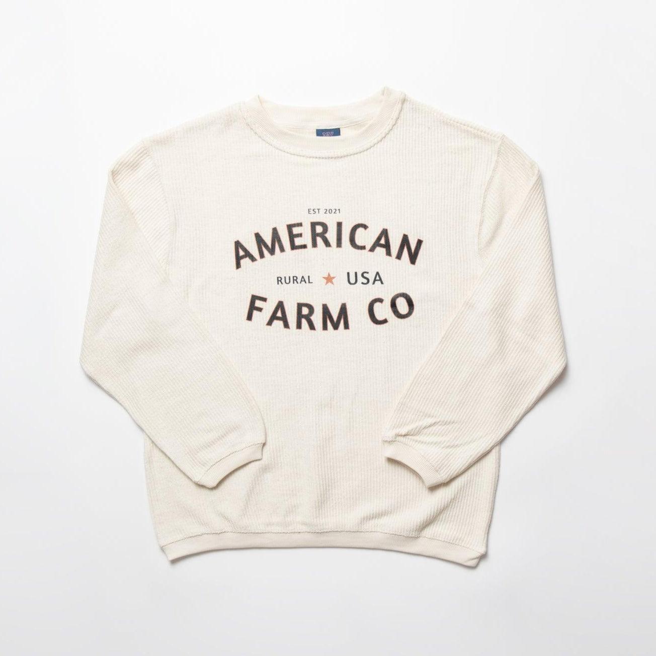 Rural USA Ivory Ribbed Crew - American Farm Company