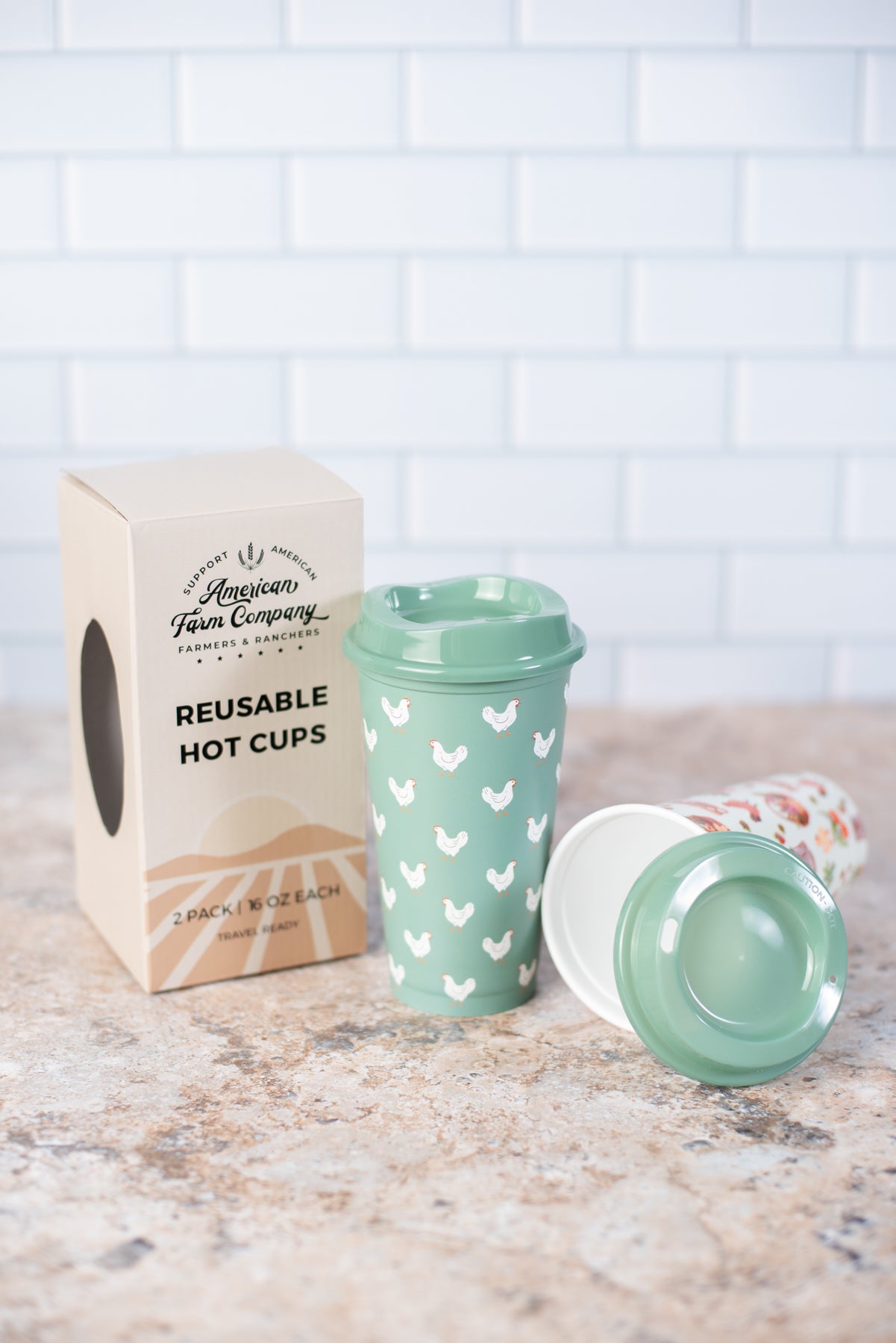 Sage Chicken/Farmers Market Reusable Hot/Cold Cup - Set of 2