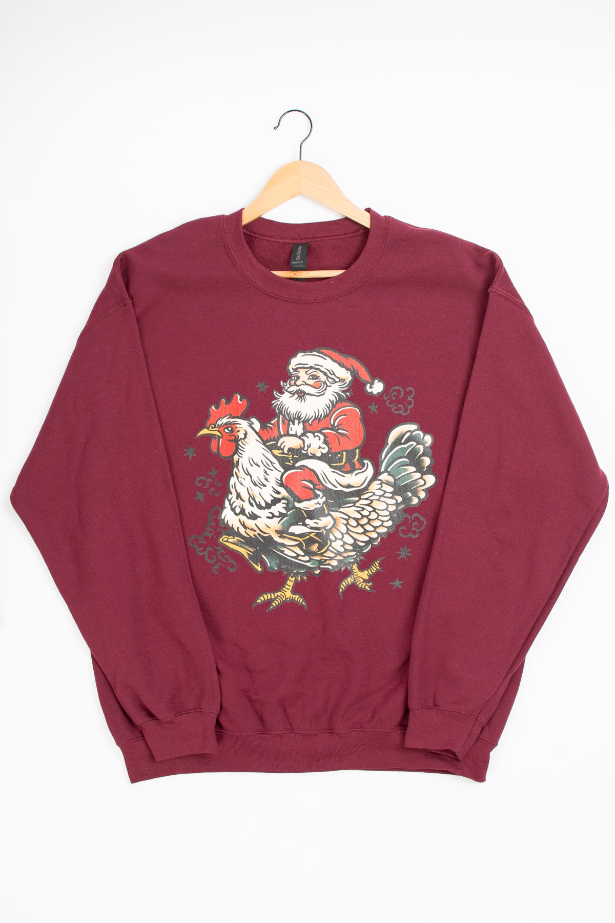 Santa Riding Chicken Maroon Crewneck