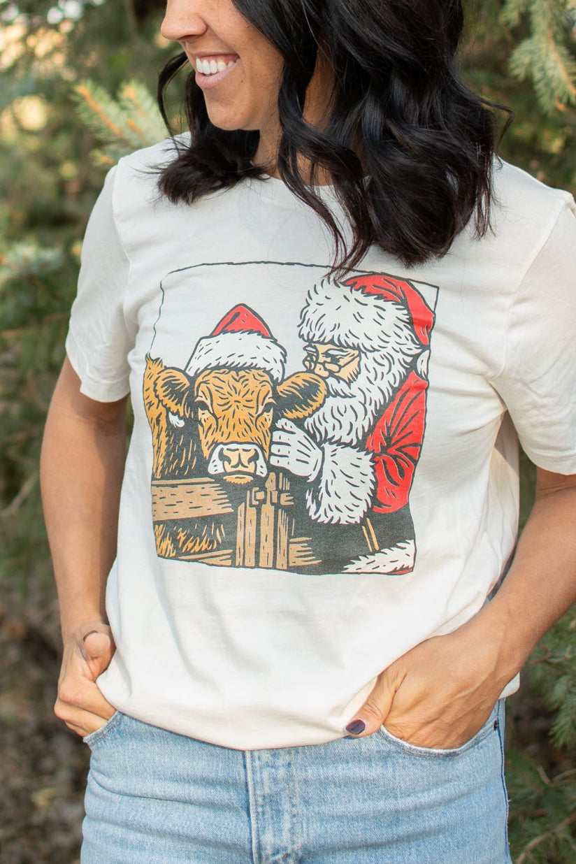 Santa with Calf Christmas Tee