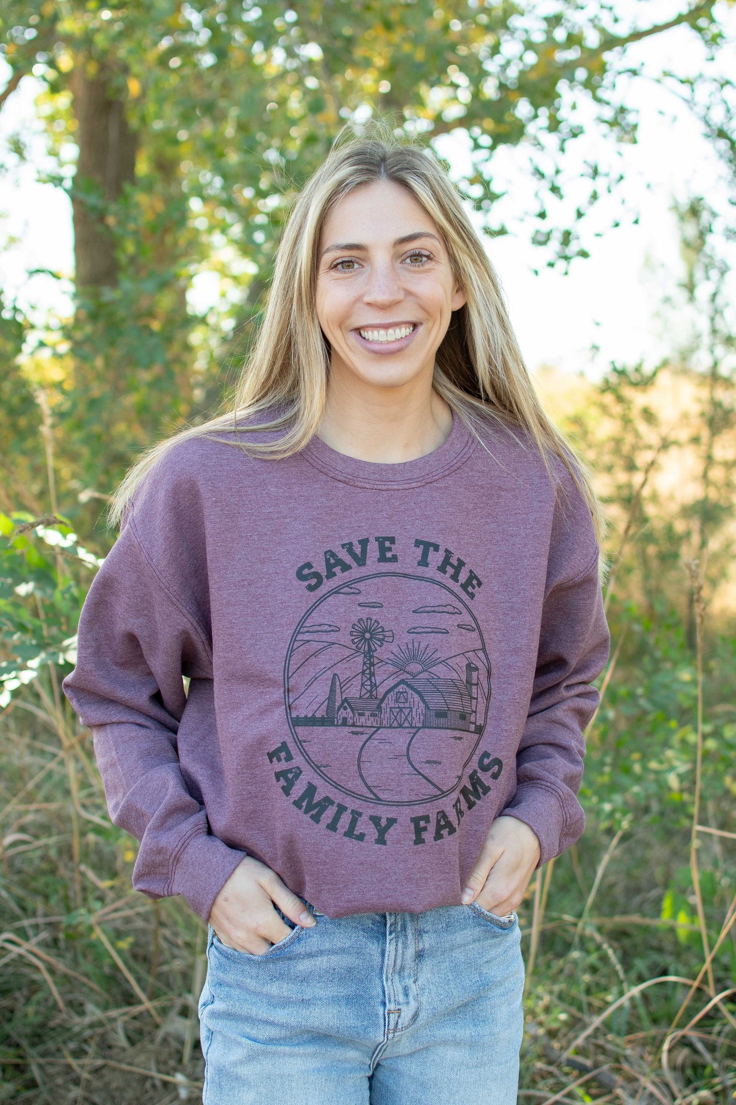 'Save the Family Farms' Maroon Crewneck