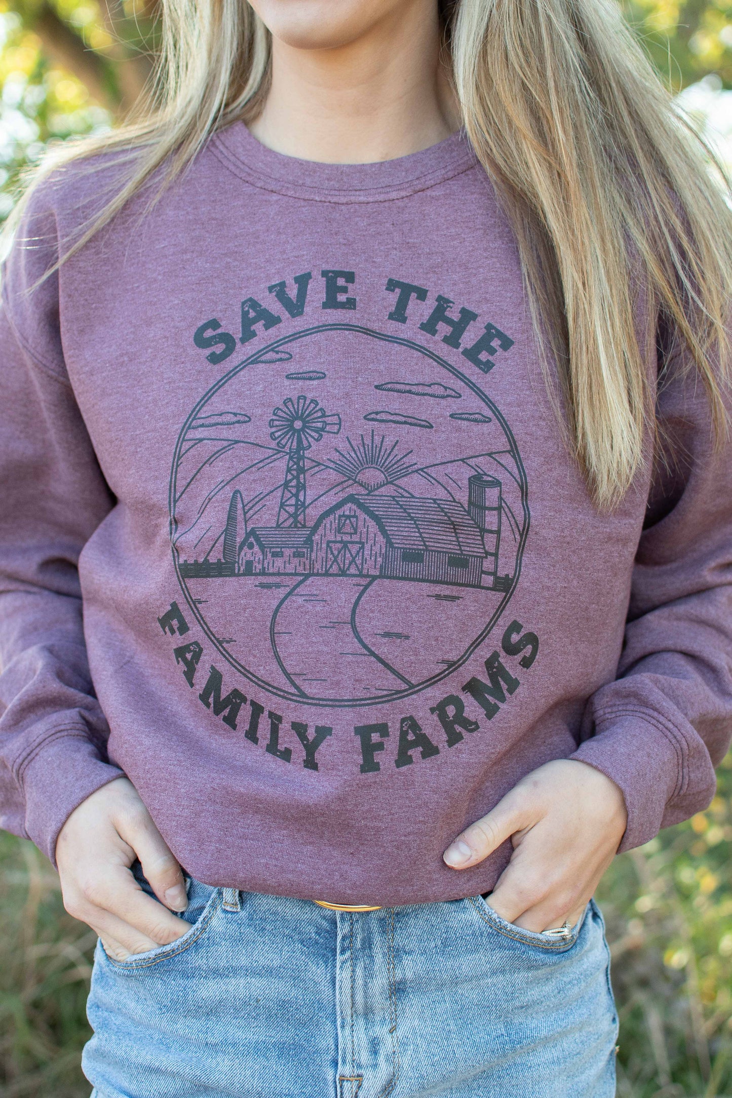 'Save the Family Farms' Maroon Crewneck