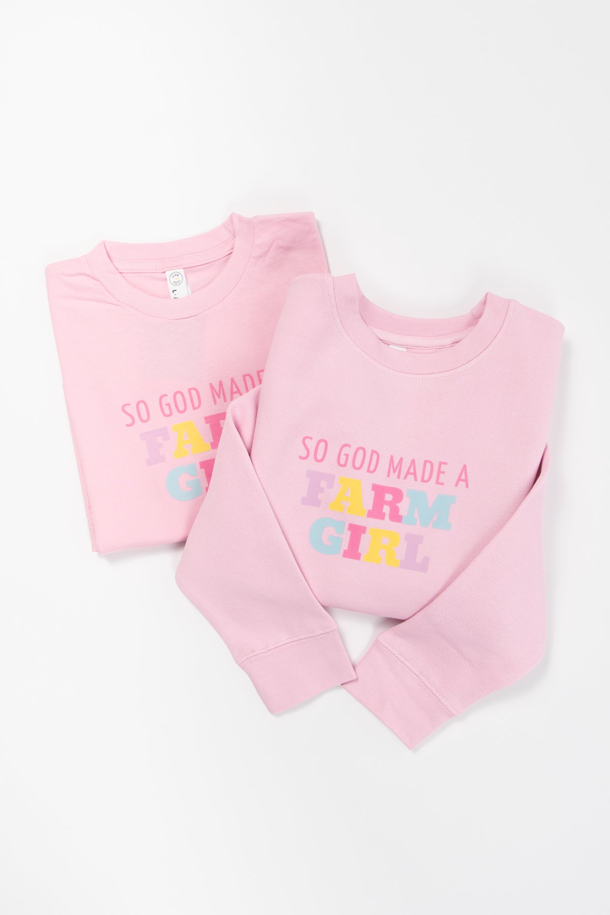 So God Made a Farm Girl' Pink Toddler/Youth Crewneck